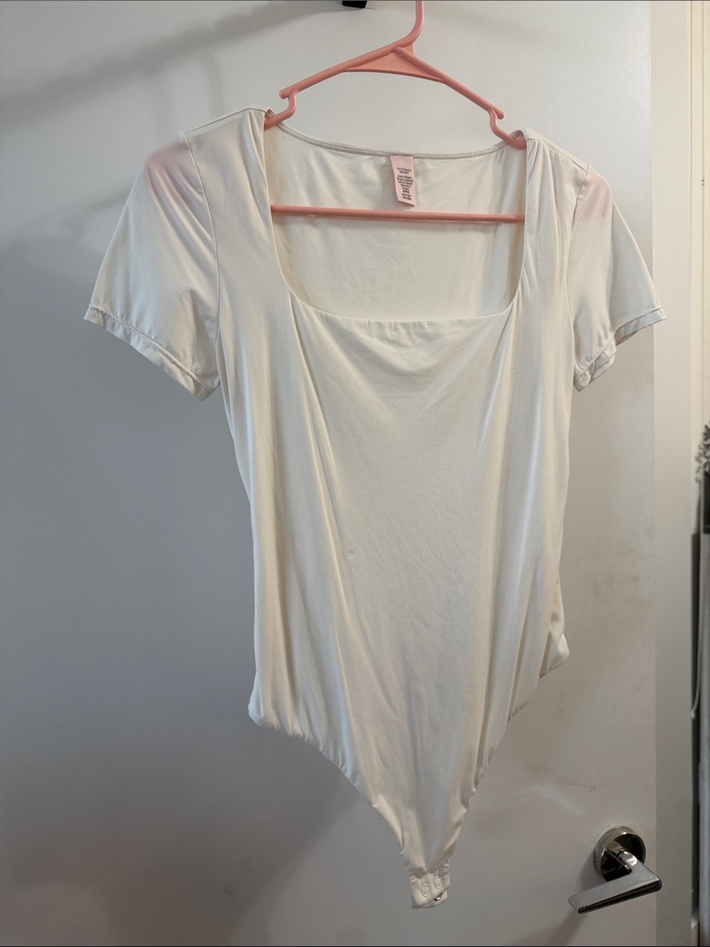 Victoria’s Secret Women's Cream Square Neck Bodysuit - Classic Short Sleeve